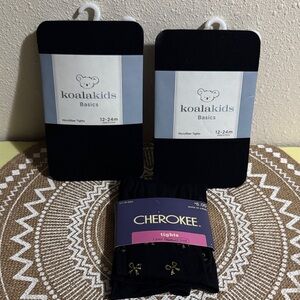 New 3 pair 12-24 mo Kids Tights Koala Kids Basics & Cherokee w/hold ribbons